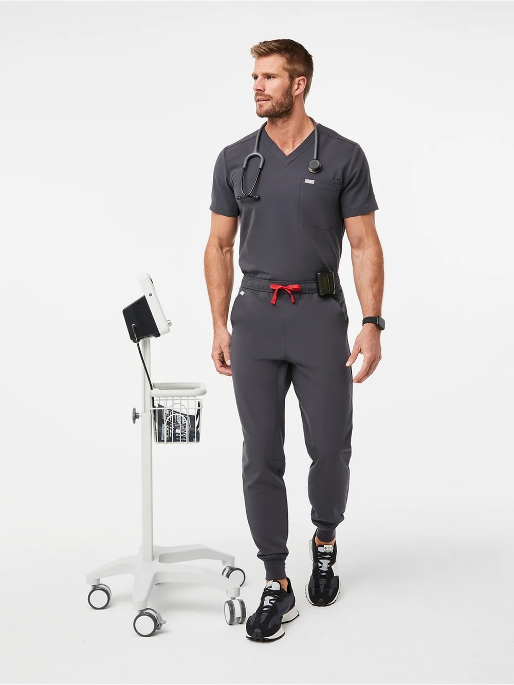 Figs Men's Charcoal Jogger Pants with Red Drawstring